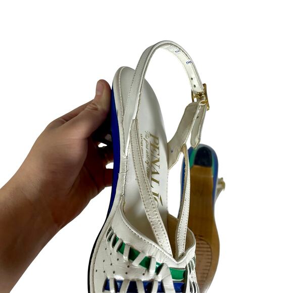 Vintage 80s Penaljo White Leather Kitten Heel Slingbacks Sz 8 - Picture 4 of 11